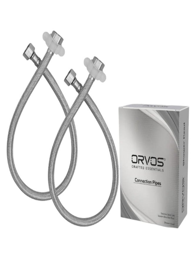 Orvos Connection Pipe 24 Inches Premium 304 Stainless Steel for Hot & Cold Supply To Geysers, Sinks, Basins and Flush Tanks, Set of 2 - Image 1